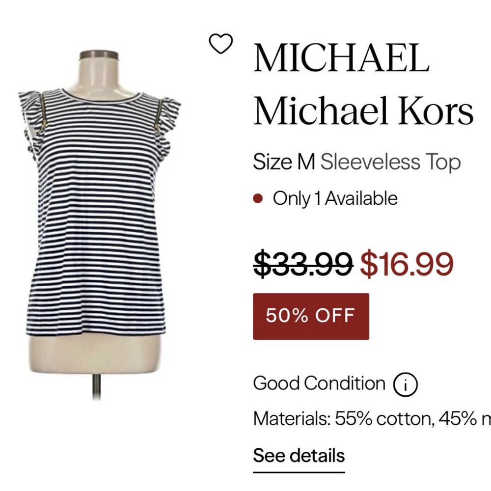 Michael Kors Navy & White Striped Ruffle Sleeve Tank Top